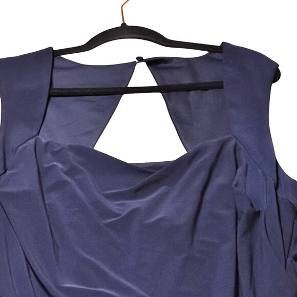 Adrianna Papell Size 20W Midnight Blue Jersey Sleeveless Gown With Draped Detail - Picture 3 of 16